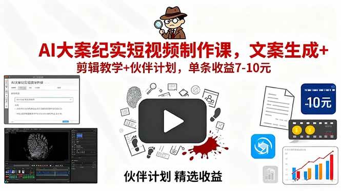 图片[1]-（15992期）AI大案纪实短视频制作课，文案生成+剪辑教学+伙伴计划，单条收益7-10元-易工具