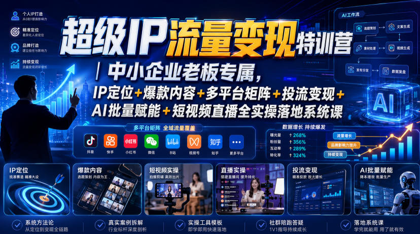 超级IP流量变现特训营|中小企业老板专属,IP定位+爆款内容+多平台矩阵+投流变现+AI批量赋能+短视频直播全实操落地系统课-易工具