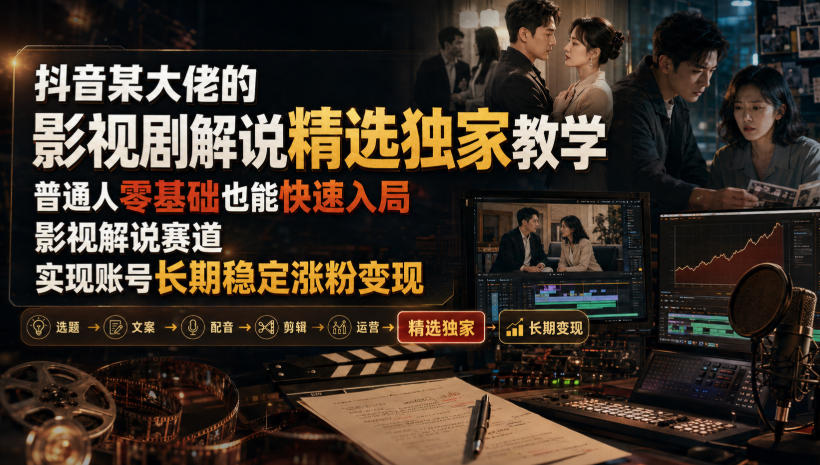 抖音某大佬的影视剧解说精选独家教学,普通人零基础也能快速入局影视解说赛道,实现账号长期稳定变现-易工具