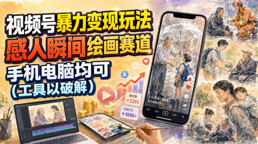 视频号暴力变现玩法,感人瞬间绘画赛道,手机电脑均可 视频号暴力变现玩法,感人瞬间绘画赛道,手机电脑均可