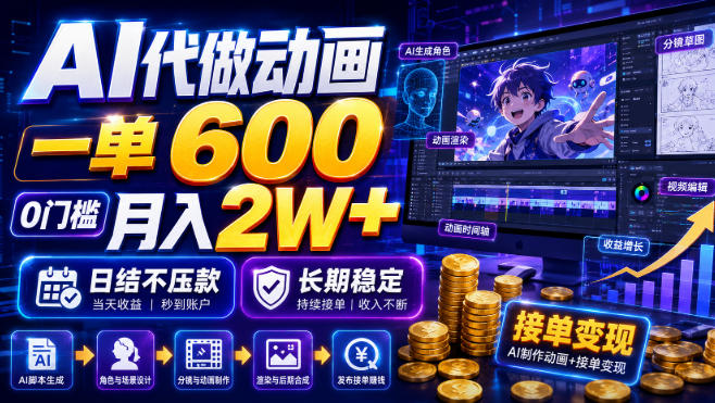 AI代做动画,一单600,0门槛月入2W+,日结不压款,长期稳定【揭秘】 AI代做动画,一单600,0门槛月入2W+,日结不压款,长期稳定【揭秘】