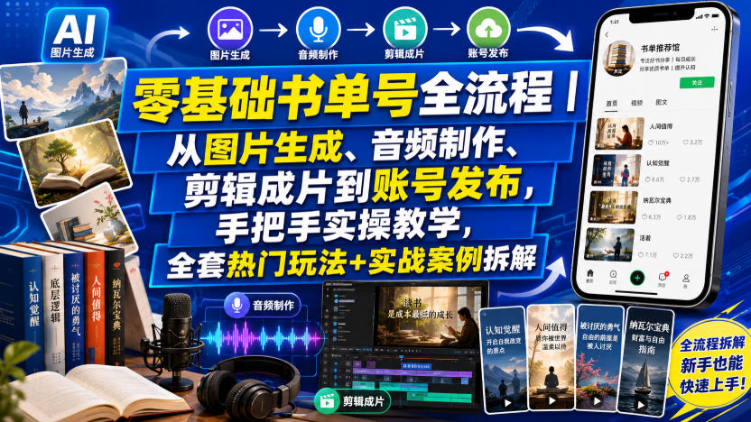 零基础书单号全流程|从图片生成、音频制作、剪辑成片到账号发布,手把手实操教学,全套热门玩法+实战案例拆解-易工具