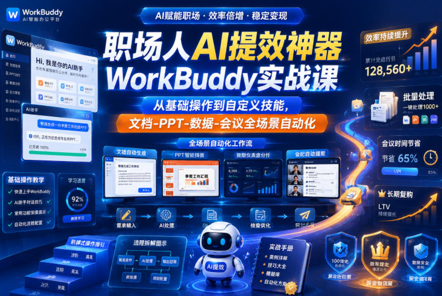 职场人AI提效神器WorkBuddy实战课，从基础操作到自定义技能，文档-PPT-数据-会议全场景自动化-易工具