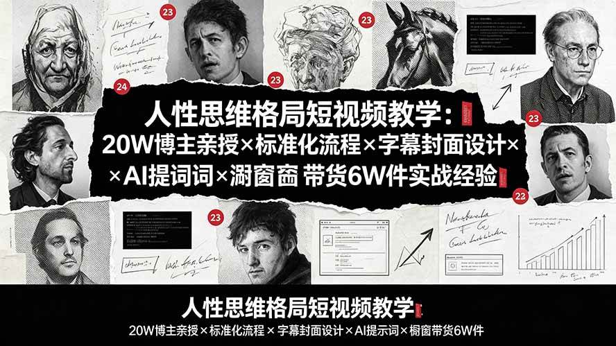 （19538期）人性思维格局短视频教学：20W博主亲授×标准化流程×字幕封面设计×AI提示词×橱窗带货6W件实战经验-易工具
