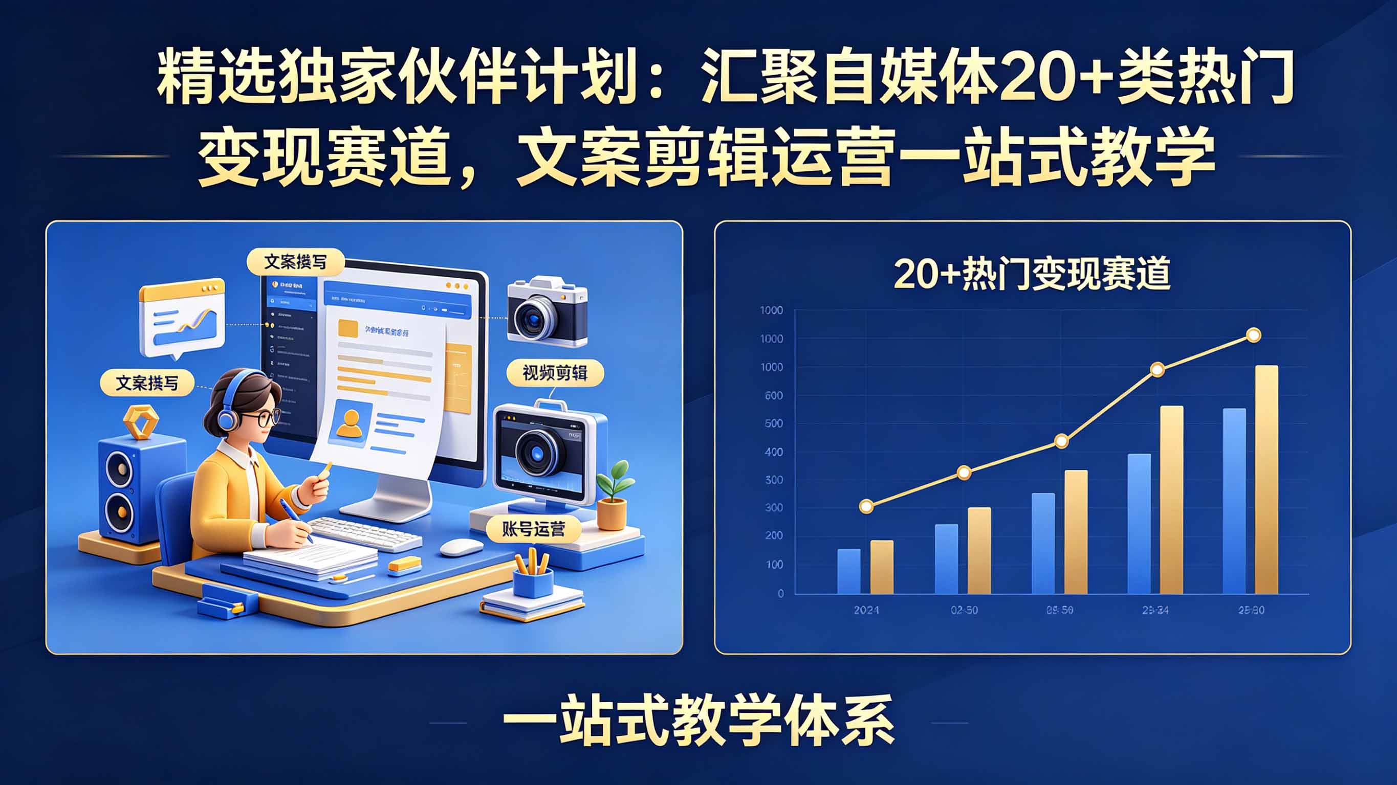 (18478期)精选独家伙伴计划:汇聚自媒体20+类热门变现赛道,文案剪辑运营一站式教学-易工具