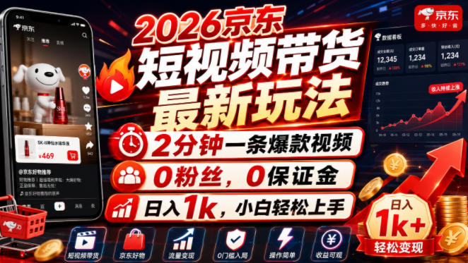 2026京东短视频带货最新玩法,2分钟一条爆款视频,0粉丝,0保证金,日入1k,小白轻松上手【揭秘】 2026京东短视频带货最新玩法,2分钟一条爆款视频,0粉丝,0保证金,日入1k,小白轻松上手【揭秘】