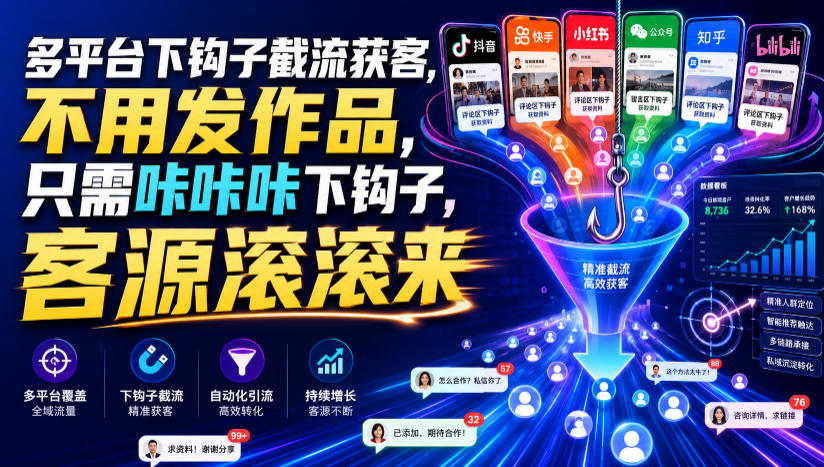 多平台下钩子截流获客，不用发作品，只需咔咔咔下钩子，客源滚滚来-易工具
