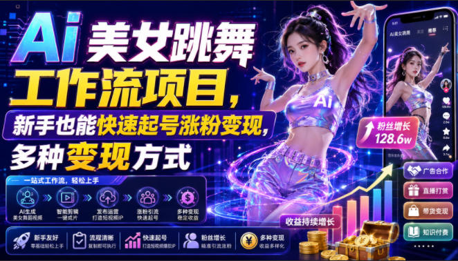 Ai美女跳舞工作流项目,新手也能快速起号涨粉变现,多种变现方式-易工具