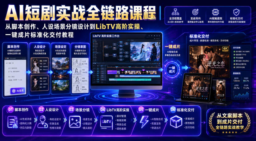 AI短剧实战全链路课程｜从脚本创作、人设场景分镜设计到LibTV高阶实操、一键成片标准化交付教程-易工具