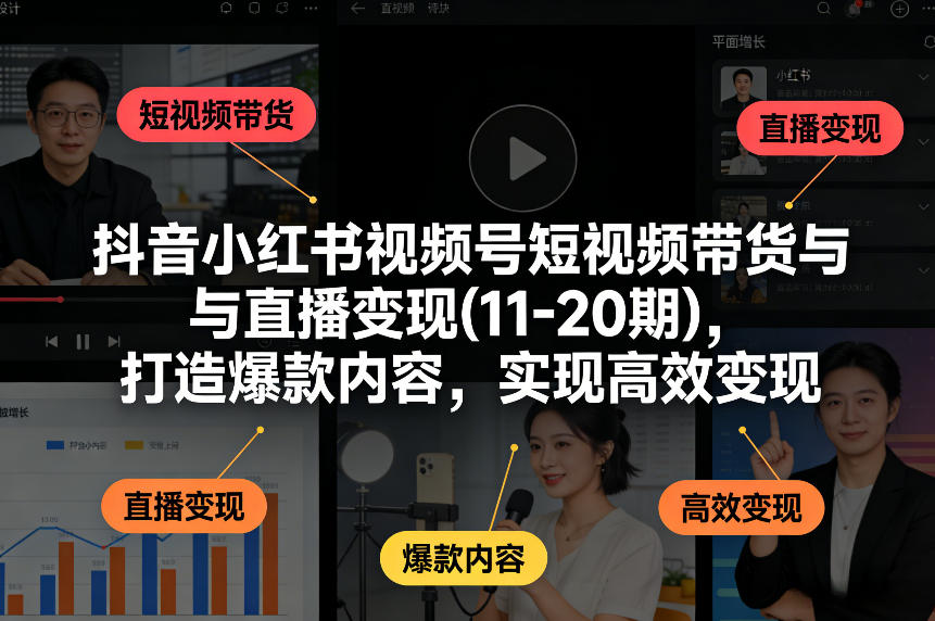 抖音小红书视频号短视频带货与直播变现(10-21期)，打造爆款内容，实现高效变现（更新05月）