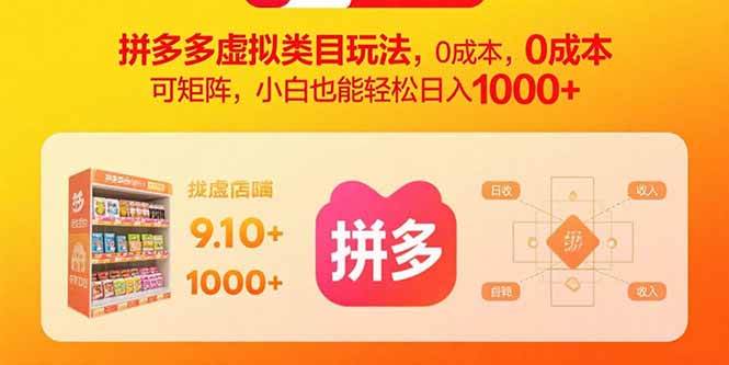 图片[1]-（15943期）拼多多虚拟类目玩法，0成本，可矩阵，小白也能轻松日入1000+-易工具