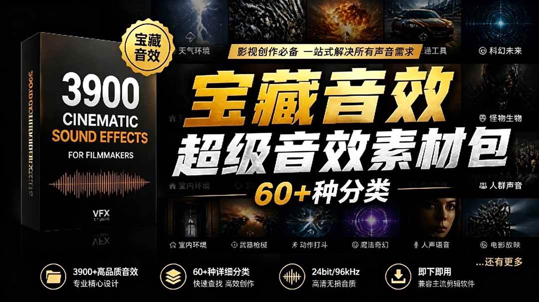 (18660期)宝藏音效合集包!60+多种音效分类,共计3900个,分类清晰,全中文分类,高品质剪辑音效素材包-易工具