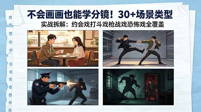 (18591期)不会画画也能学分镜!30+场景类型实战拆解:约会戏打斗戏枪战戏恐怖戏全覆盖-易工具