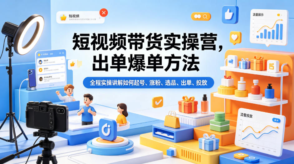 短视频带货实操营，出单爆单方法，全程实操讲解如何起号、涨粉、选品、出单、投放-易工具
