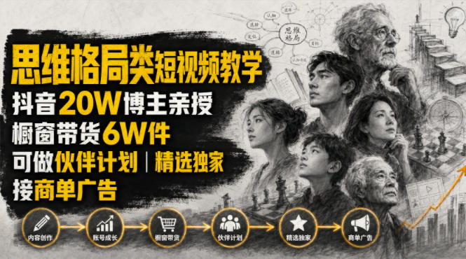 人性思维格局类短视频教学,抖音20W博主亲授,橱窗带货6W件,可做伙伴计划、精选独家、接商单广告-易工具