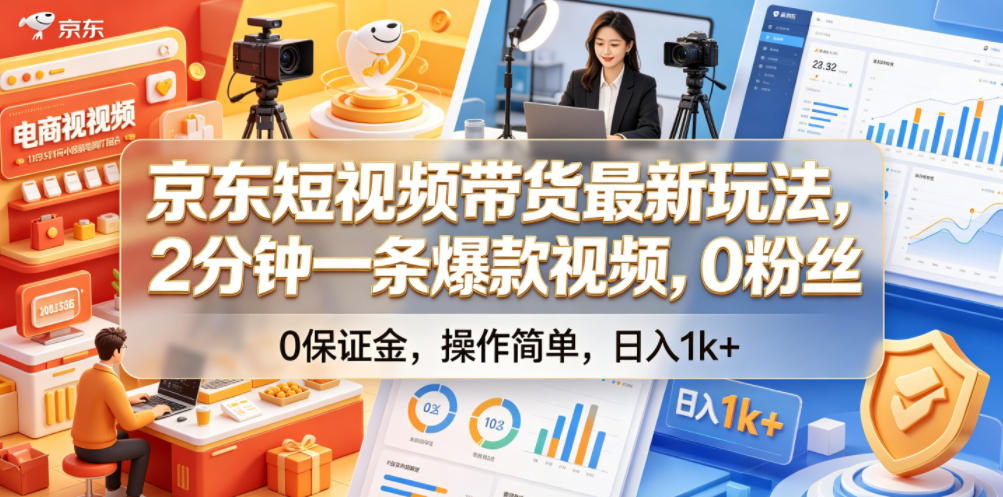 京东短视频带货最新玩法，2分钟一条爆款视频，0粉丝，0保证金，操作简单，日入1k+【揭秘】-易工具