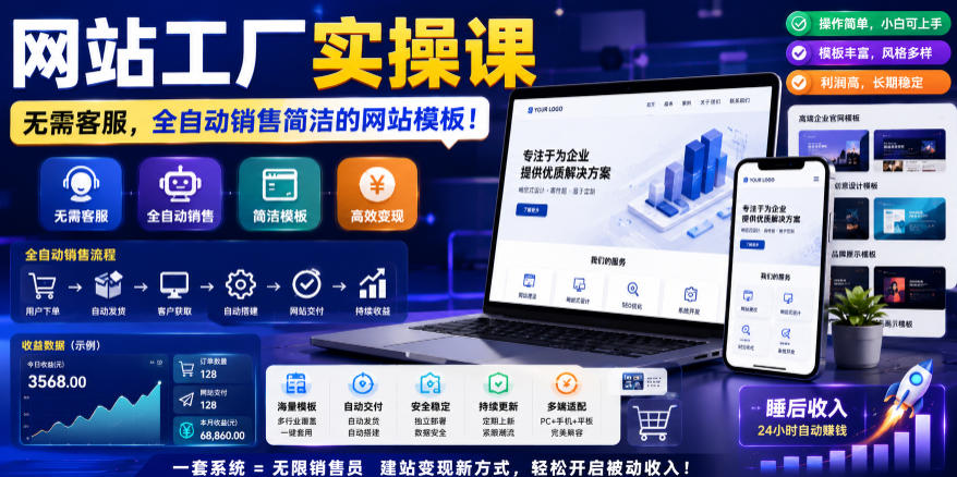 网站工厂实操课，无需客服，网站模板自动赚钱！【原创双语字幕】-易工具