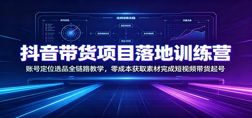 抖音带货项目落地训练营:账号定位选品全链路教学,零成本获取素材完成短视频带货起号-易工具