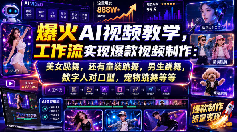 爆火AI视频教学，工作流实现爆款视频制作：美女跳舞，还有童装跳舞，男生跳舞，数字人对口型，宠物跳舞等等-易工具