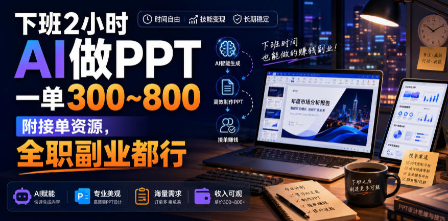 下班2小时AI做PPT,一单300~800,附接单资源,全职副业都行【揭秘】-易工具