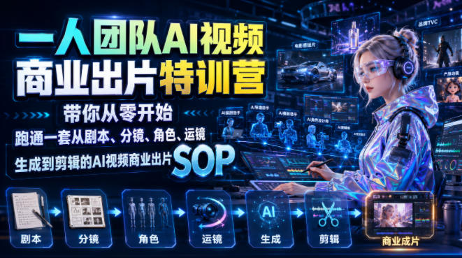 一人团队AI视频商业出片实战课:带你从零开始跑通一套从剧本、分镜、角色、运镜、生成到剪辑的AI视频商业出片SOP 一人团队AI视频商业出片实战课:带你从零开始跑通一套从剧本、分镜、角色、运镜、生成到剪辑的AI视频商业出片SOP
