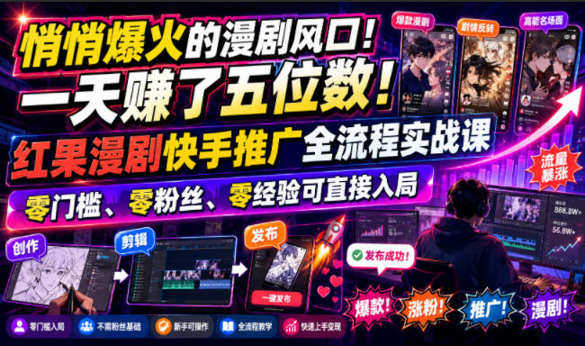 悄悄爆火的漫剧风口!一天賺了五位数!红果漫剧快手推广全流程实战课,零门槛、零粉丝、零经验可直接入局-易工具