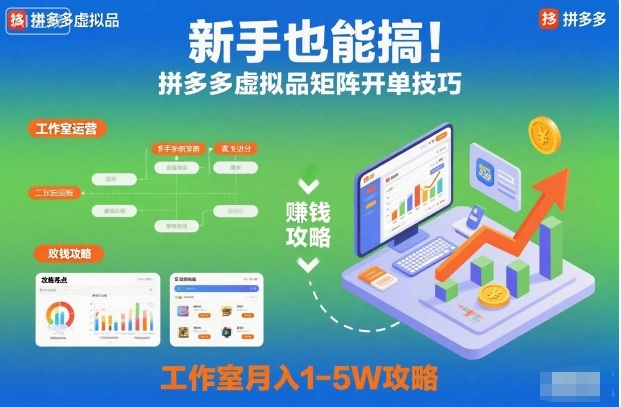 新手也能搞!拼多多虚拟品矩阵开单技巧,工作室月入1-5W攻略【揭秘】-易工具