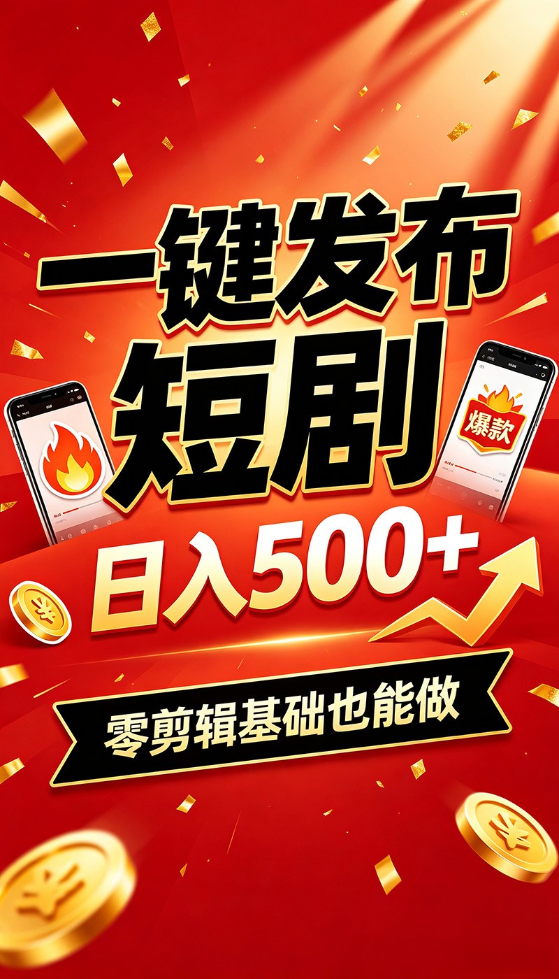 快手短剧一键发布,不用剪辑操作简单,副业日入500+。空闲时间轻松赚收益-易工具