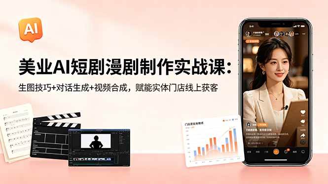 (18536期)美业AI短剧漫剧制作实战课:生图技巧+对话生成+视频合成,赋能实体门店线上获客-易工具