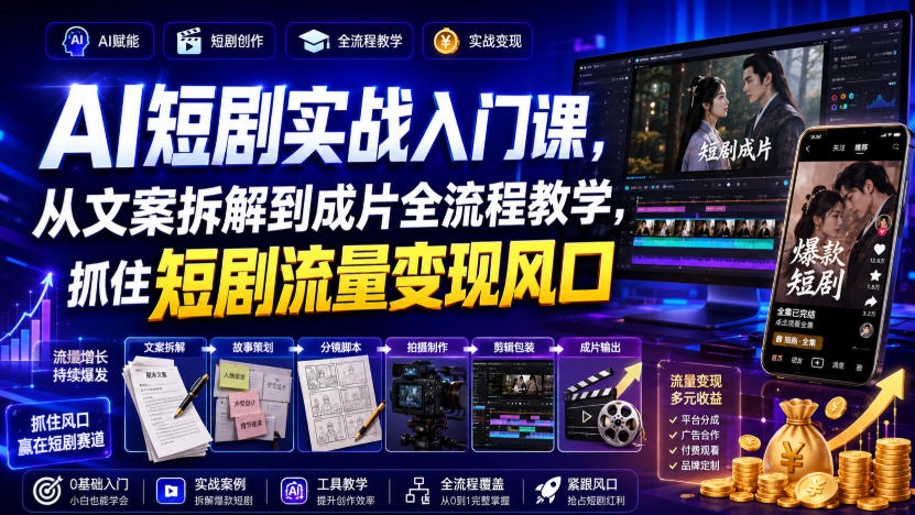 AI短剧实战入门课，从文案拆解到成片全流程教学，抓住短剧流量变现风口-易工具