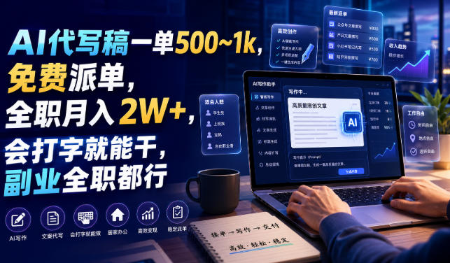 AI代写稿一单500~1k,免费派单,全职月入2W+,会打字就能干,副业全职都行【揭秘】-易工具