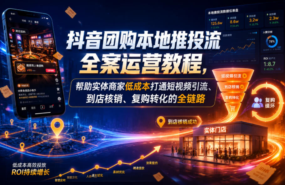 抖音团购本地推投流全案运营教程，帮助实体商家低成本打通短视频引流、到店核销、复购转化的全链路-易工具