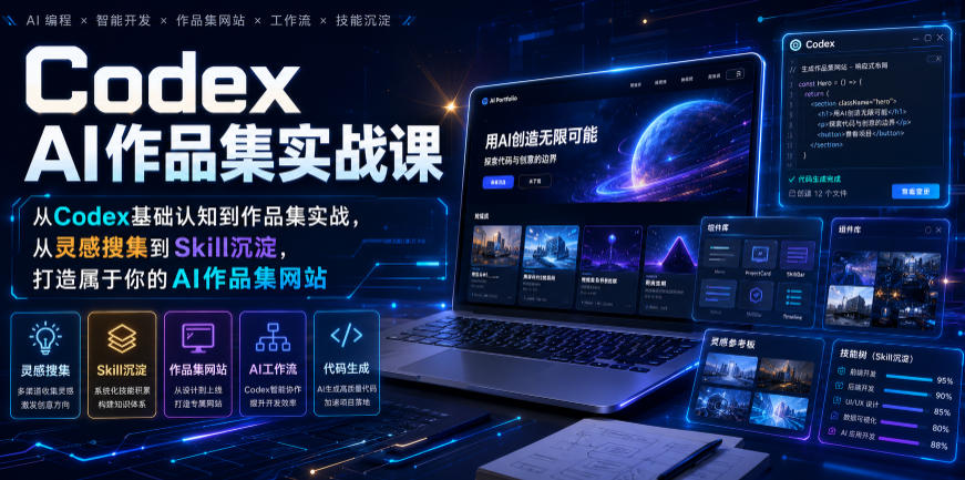 Codex AI作品集实战课,从Codex基础认知到作品集实战,从灵感搜集到Skill沉淀,打造属于你的AI作品集网站 Codex AI作品集实战课,从Codex基础认知到作品集实战,从灵感搜集到Skill沉淀,打造属于你的AI作品集网站