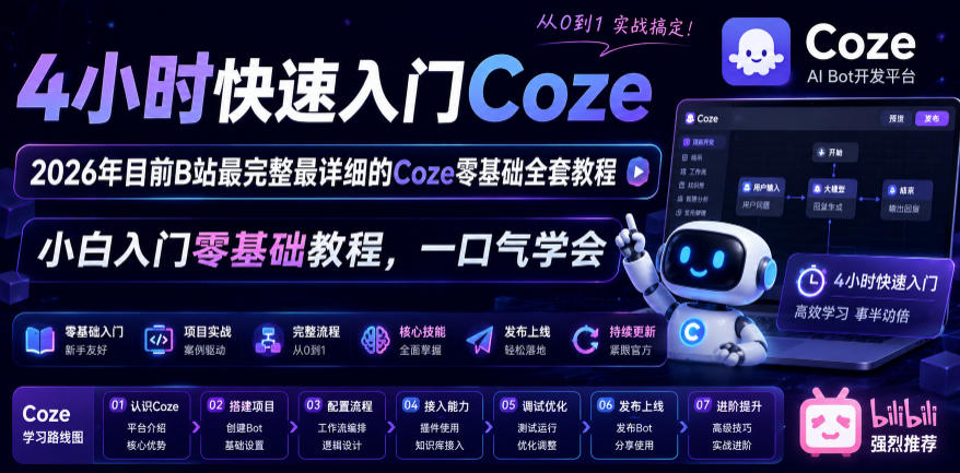 4小时快速入门Coze！2026年目前B站最完整最详细的Coze零基础全套教程，小白入门零基础教程，一口气学会！-易工具