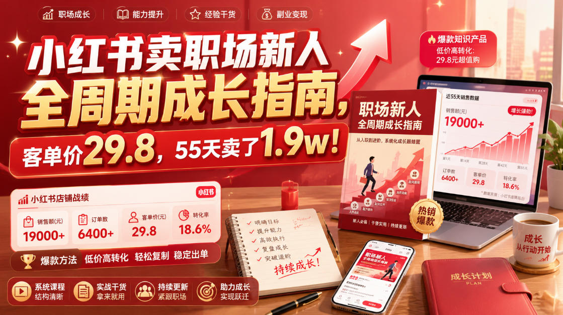 小红书卖职场新人全周期成长指南,客单价29.8,55天卖了1.9w! 小红书卖职场新人全周期成长指南,客单价29.8,55天卖了1.9w!