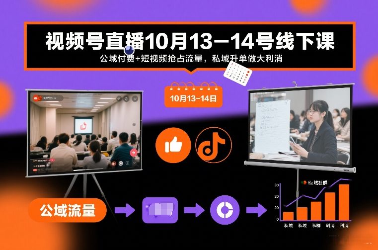 视频号直播10月13-14号线下课,公域付费+短视频抢占流量,私域升单做大利消 视频号直播10月13-14号线下课,公域付费+短视频抢占流量,私域升单做大利消