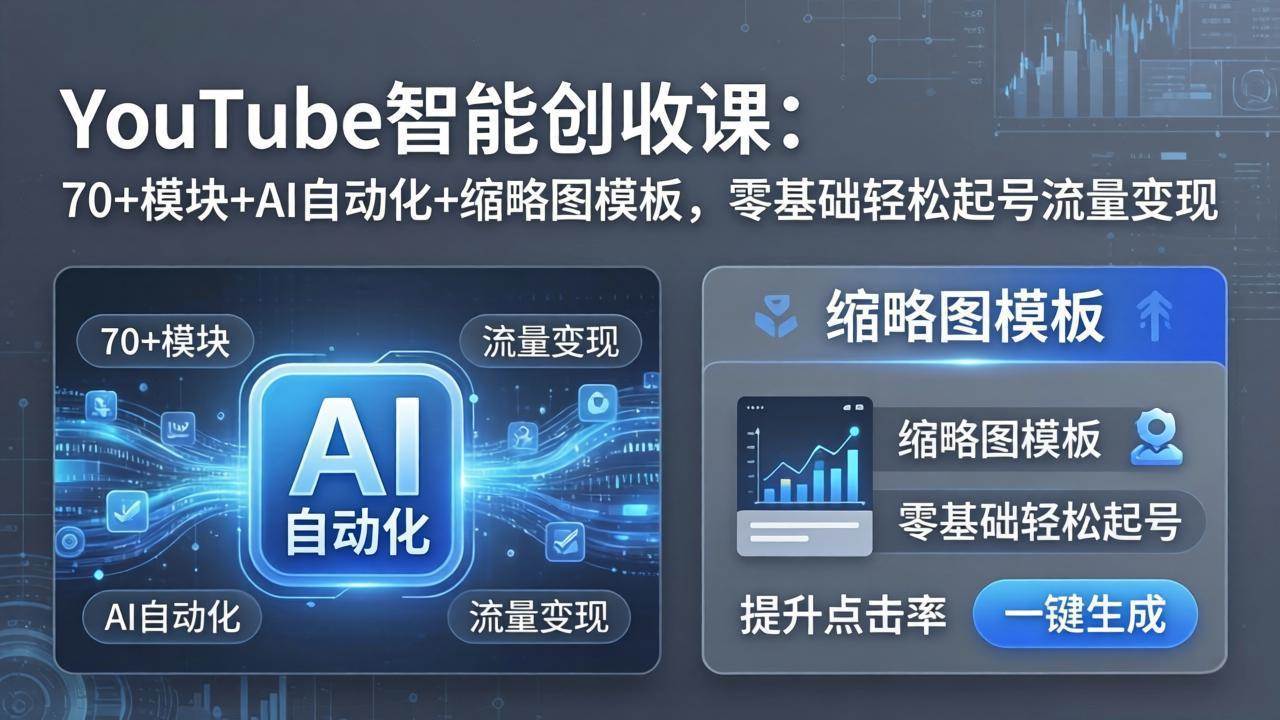 （17926期）YouTube智能创收课：70+模块+AI自动化+缩略图模板，零基础轻松起号流量变现-易工具