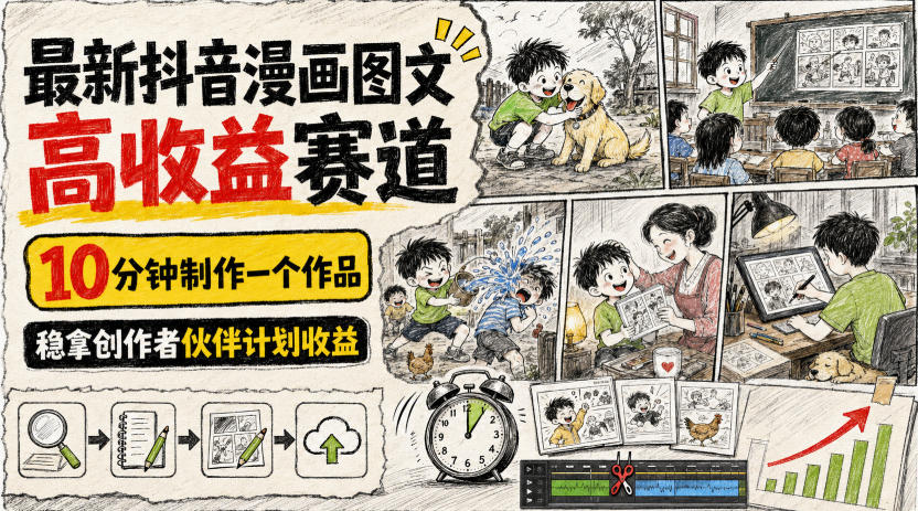 最新抖音漫画图文高收益赛道，10分钟制作一个作品，稳拿创作者伙伴计划收益-易工具
