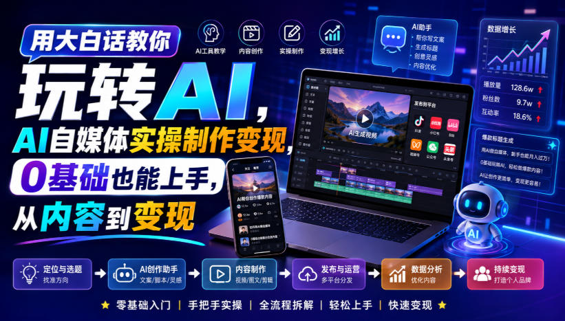 用大白话教你玩转AI，AI自媒体实操制作变现，0基础也能上手，从内容到变现-易工具