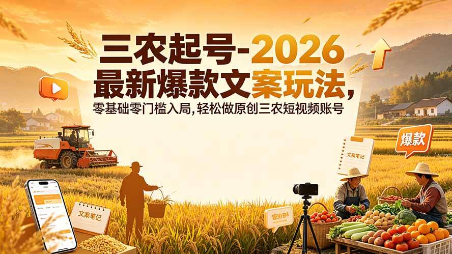 （19537期）三农起号-2026 最新爆款文案玩法，零基础零门槛入局，轻松做原创三农短视频账号-易工具