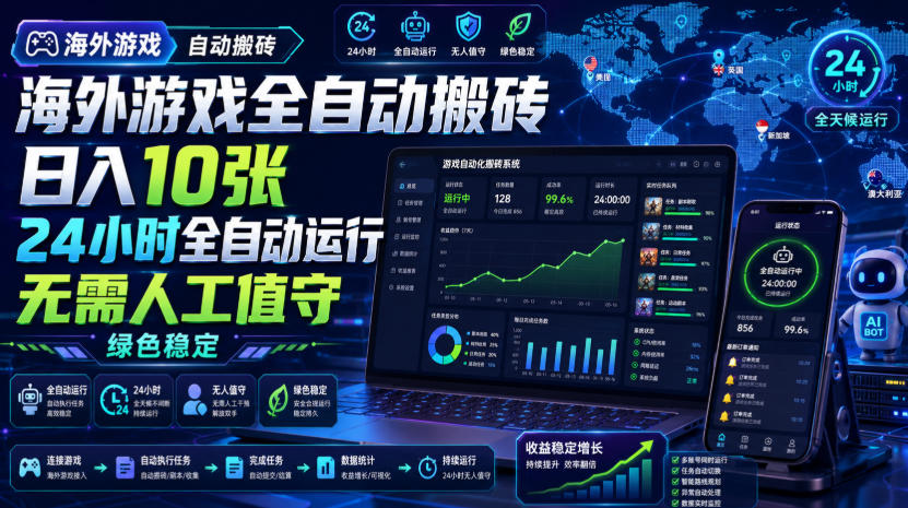 海外游戏全自动搬砖，日入10张，24小时全自动运行，无需人工值守，绿色稳定！【揭秘】-易工具