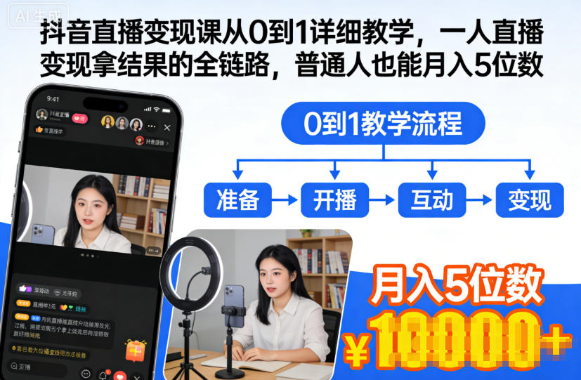 抖音直播变现课从0到1详细教学,一人直播变现拿结果的全链路,普通人也能月入5位数-易工具