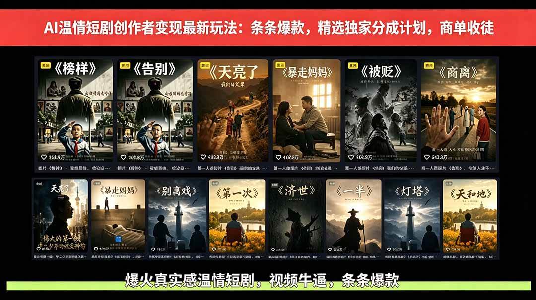 (18748期)AI温情短剧创作者变现最新玩法:视频牛逼,条条爆款,精选独家分成计划,商单收徒-易工具