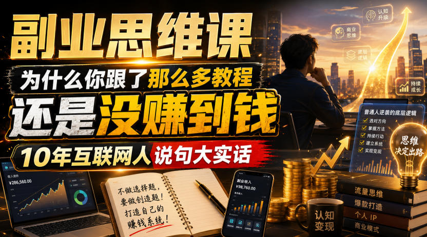 副业思维课，为什么你跟了那么多教程，还是没赚到钱，10年互联网人说句大实话【揭秘】