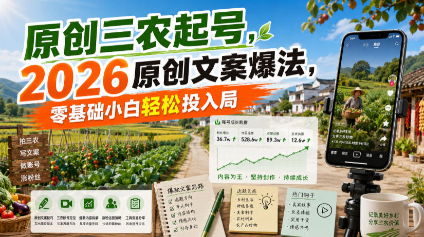 原创三农起号,2026原创文案爆法,零基础小白轻松投入局-易工具