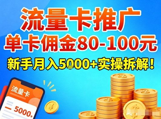 流量卡推广，单卡佣金80-100，新手月入5k+实操拆解！-易工具
