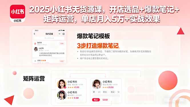 图片[1]-（16024期）2025小红书无货源课，开店选品+爆款笔记+矩阵运营，单店月入5万+实战效果-易工具