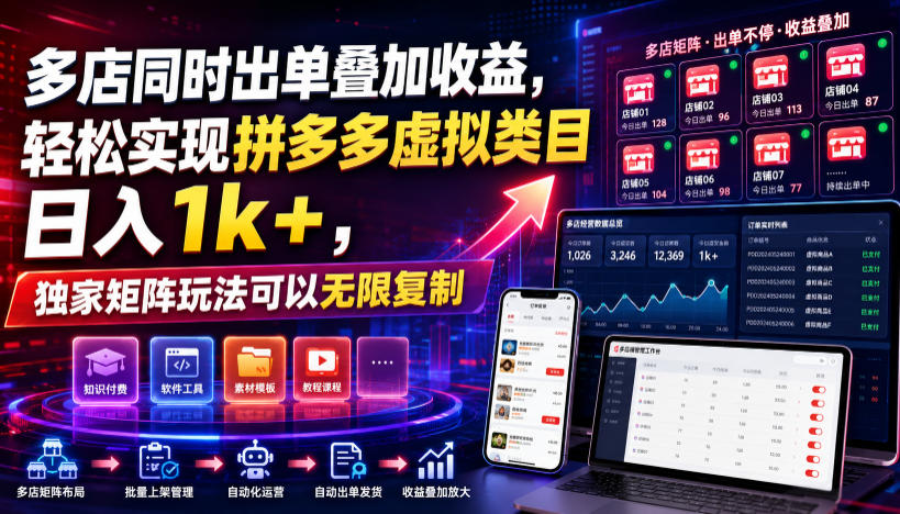 多店同时出单叠加收益,轻松实现拼多多虚拟类目日入1k+,独家矩阵玩法可以无限复制【揭秘】-易工具