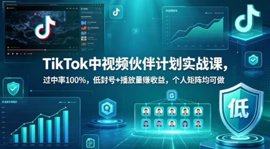 TikTok中视频伙伴计划实战课，过中率100%，低封号+播放量賺收益，个人矩阵均可做-易工具