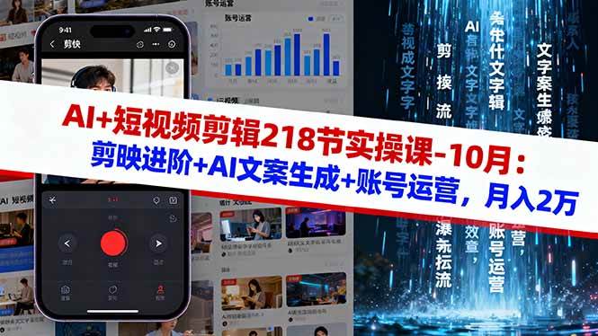 图片[1]-（16353期）AI+短视频剪辑218节实操课-10月：剪映进阶+AI文案生成+账号运营，月入2万-易工具